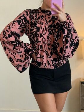 Nasty Gal Pink and Black Abstract Blouse